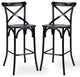 Black Steel Bar Stool With Solid Elm Wood Seat and Back Support, Set of 2