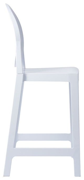Designer Counter Height Stool With Solid High Back Side Chair Footrest, White, Single Stool