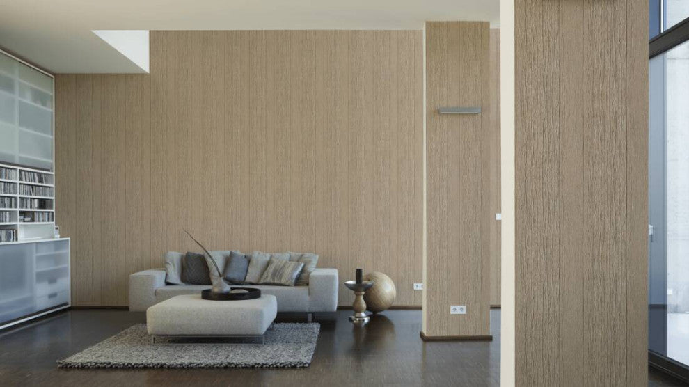 Loft Modern Nature Textured Wallpaper, Wood Planks, Beige Brown, Sample