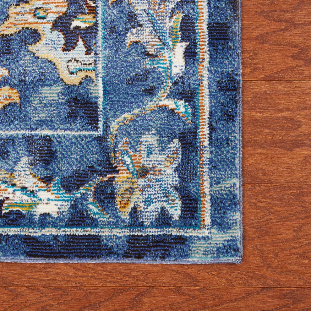 4??x 6??Blue and Gold Jacobean Area Rug