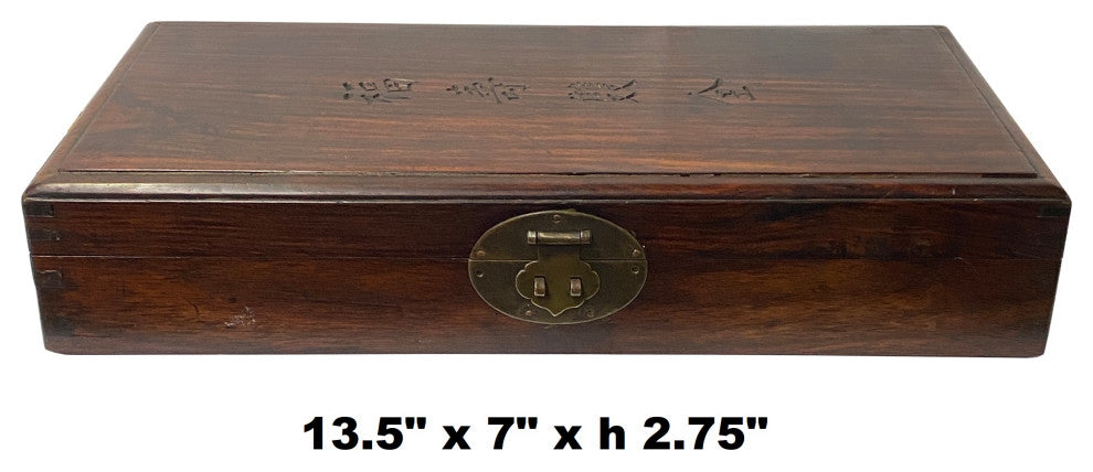 Chinese Rosewood Long Rectangular Engraved Storage Box Chest Hws1304