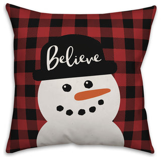 Plaid Snowman 16"x16" Throw Pillow Cover