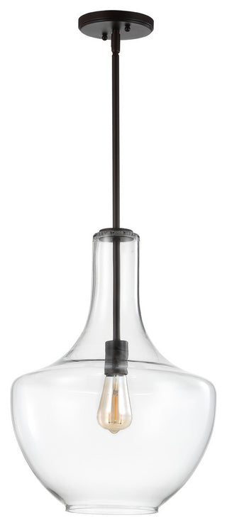 Watts 10.5" Glass, Metal LED Pendant, Oil Rubbed Bronze/Clear, Width: 13.25"
