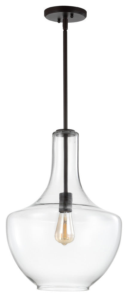 Watts 10.5" Glass, Metal LED Pendant, Oil Rubbed Bronze/Clear, Width: 13.25"