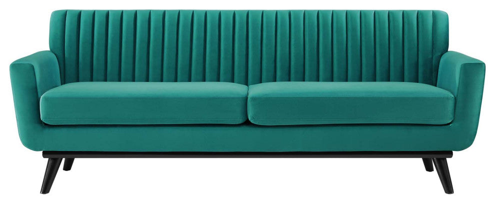 Tufted Sofa, Velvet, Teal Blue, Modern, Living Lounge Hotel Lobby Hospitality