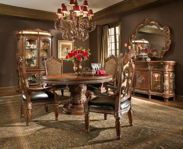 AICO Furniture Villa Valencia 8 Piece Round Dining Room Set
