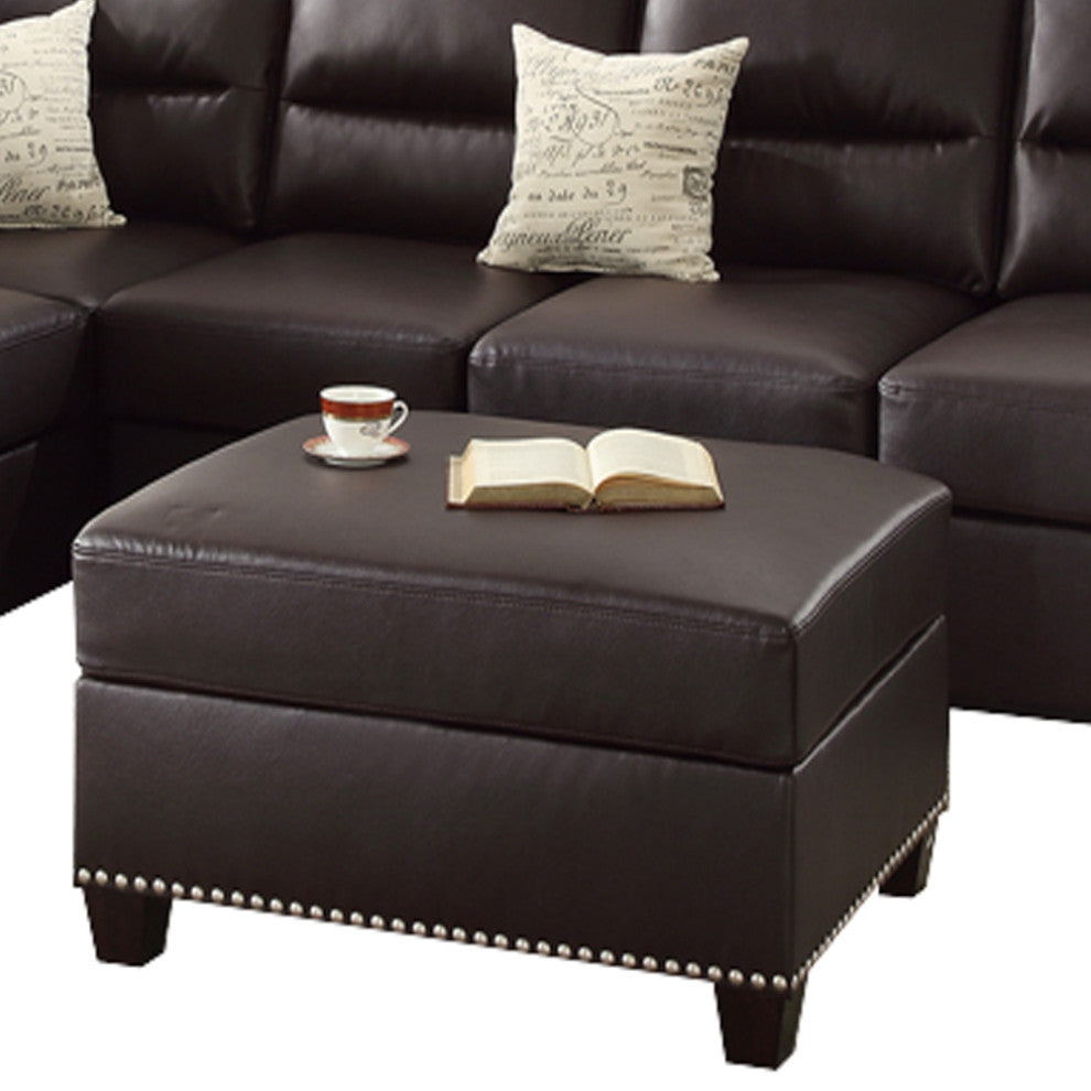 Benzara Bonded Leather Wooden Three Pieces Sectional Set, Espresso Brown