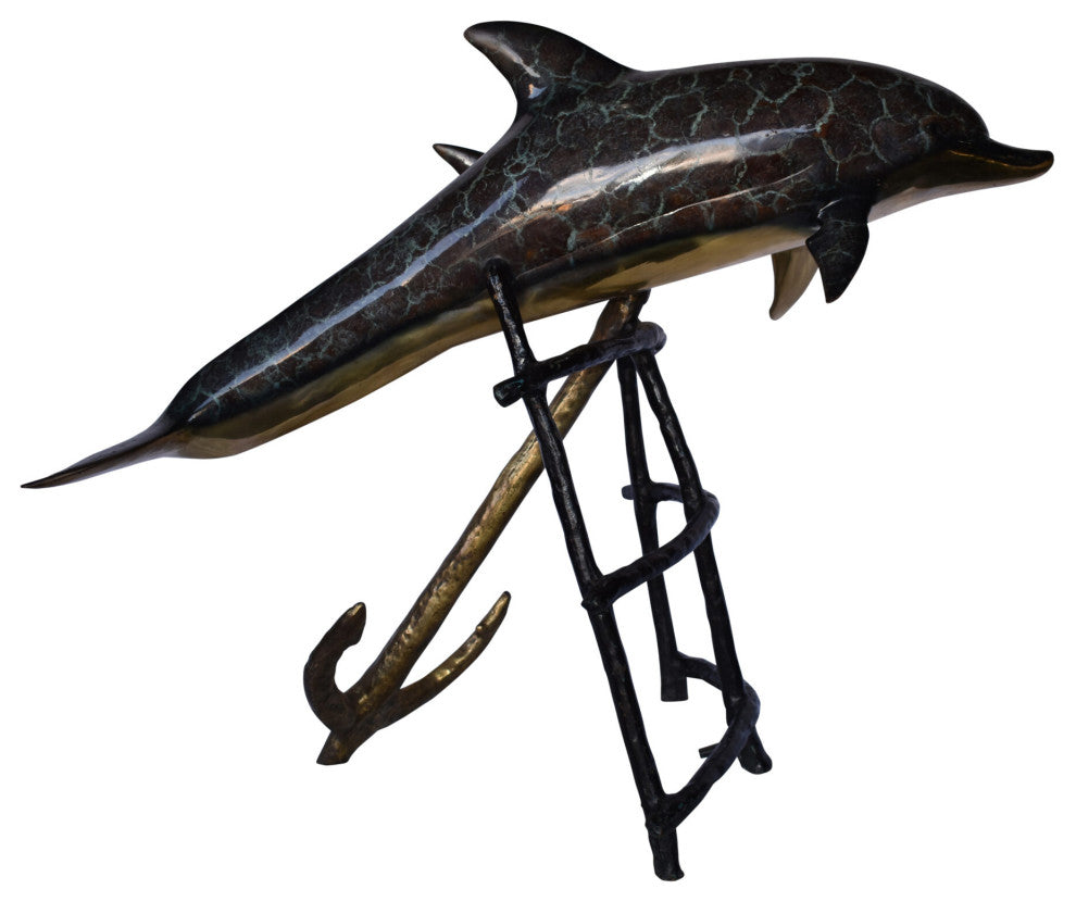 Two Dolphins Swimming Bronze Statue slight paint damage 46"x 23" x 36"H