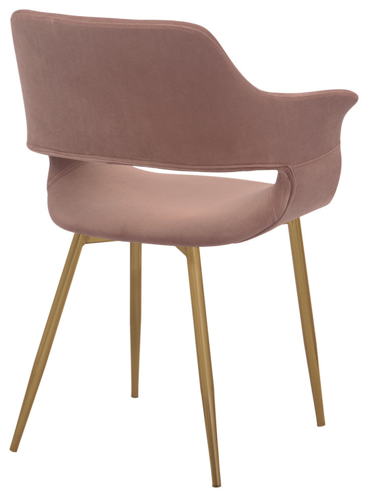 Gigi Velvet Dining Room Chair With Gold Metal Legs - Set of 2, Pink