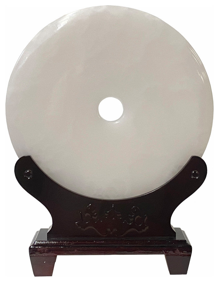 Chinese Natural Stone Round White Fengshui Plaque Display Hws1839