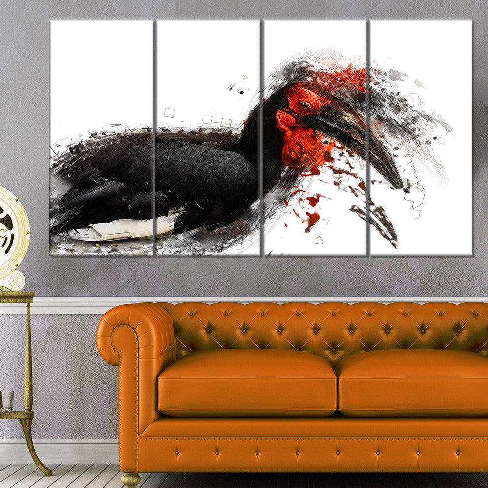 Relaxing Large Exotic Bird, Animal Canvas Wall Art, 48"x28", 4 Panels