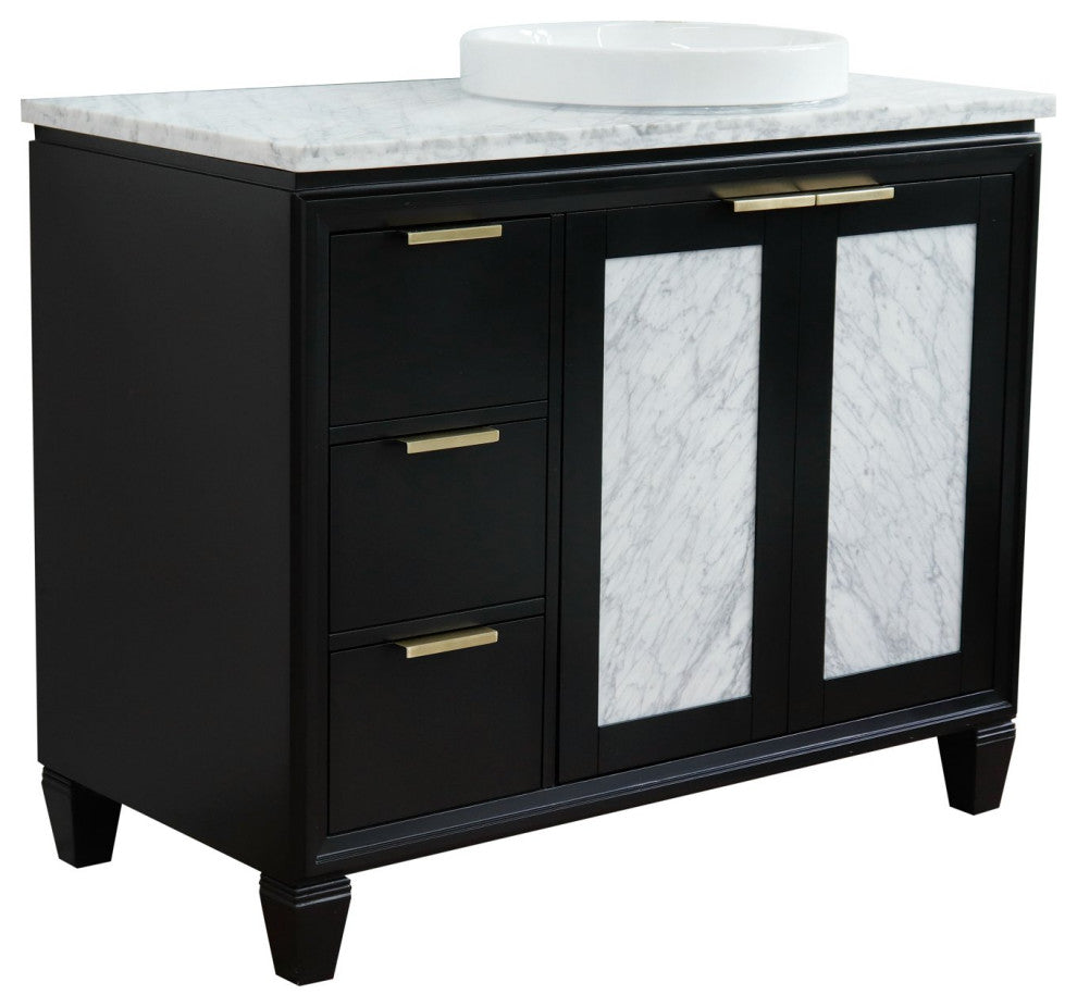 43" Single Vanity, Black Finish With White Carrara