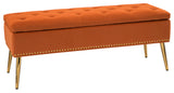 Button-tufted Storage Bench with Nailhead Trim, Orange