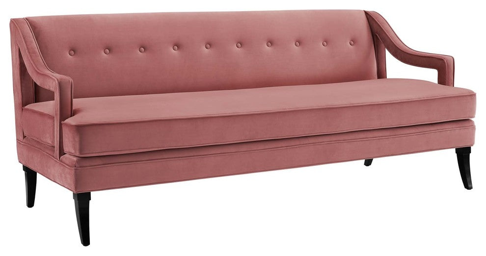 Concur Button Tufted Upholstered Velvet Sofa, Dusty Rose