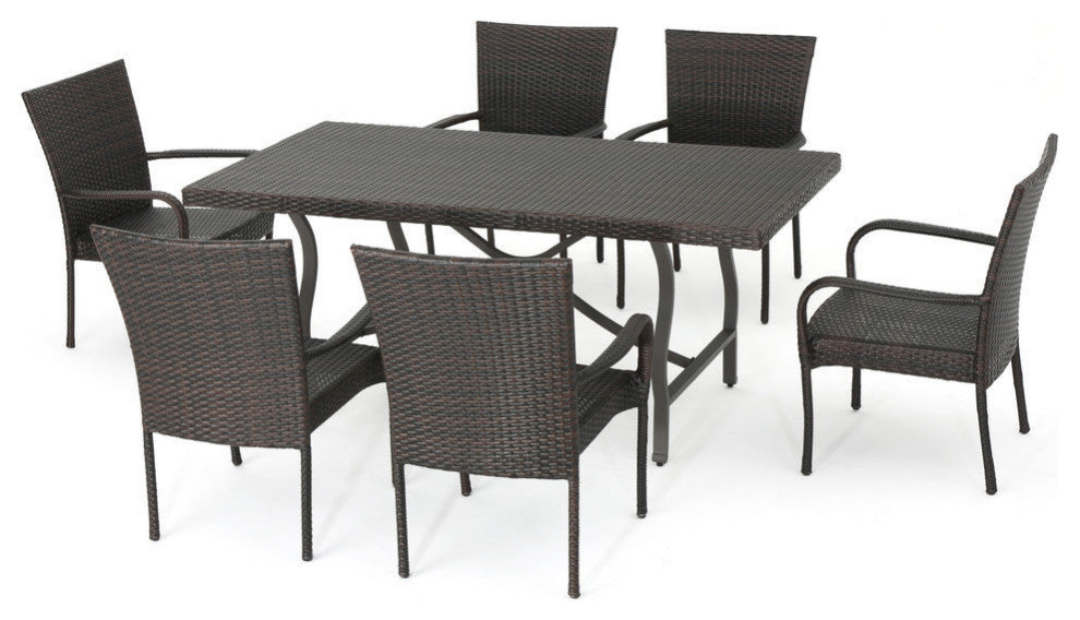 GDF Studio 7-Piece Walthham Outdoor Multibrown Wicker Dining Set