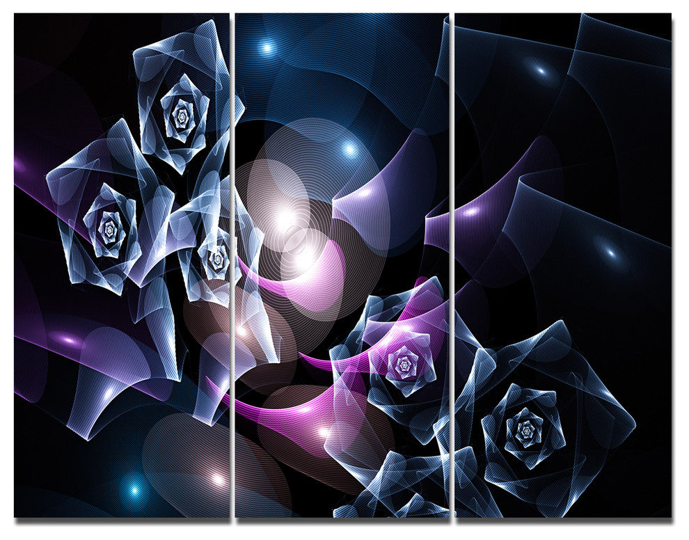Glowing Bouquet of Beautiful Roses, Abstract Canvas Art Print, 36x28, 3 Panels