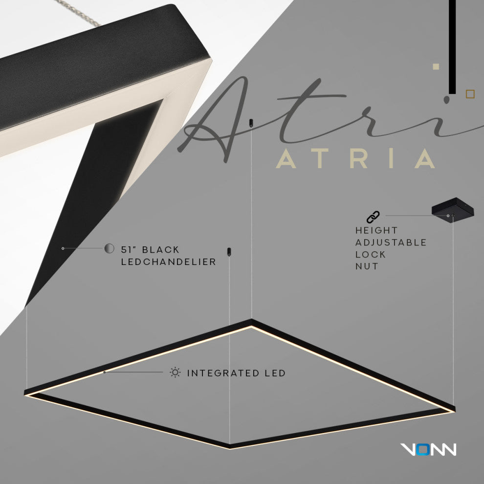 Atria 51" ETL Certified Integrated LED Chandelier, Black