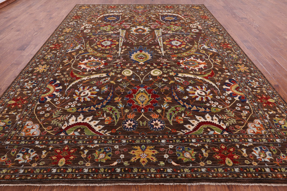 9' 10" X 12' 10" Persian Sickle Leaf Design Hand Knotted Rug Q7282