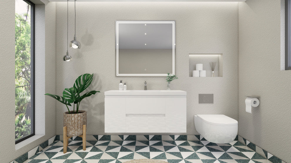 Belli 48" Wall Mounted Single Bathroom Vanity Set, Glossy White, Glossy White Top