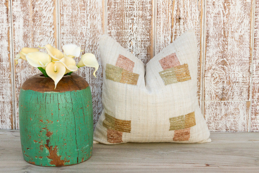 Akham Natural Embroidered Organic Silk Pillow
