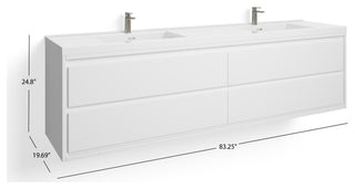 The Daria Bathroom Vanity, Glossy White, 84", Double Sink, Wall Mount