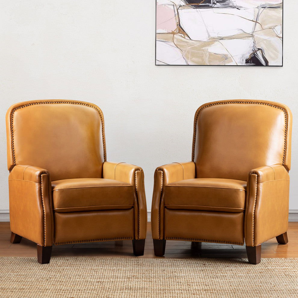 Genuine Leather Cigar Recliner, Home Theater Seating, Set of 2, Camel