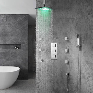 Perugia 16" Ceiling Mount LED Shower Head With Body Massage Jets