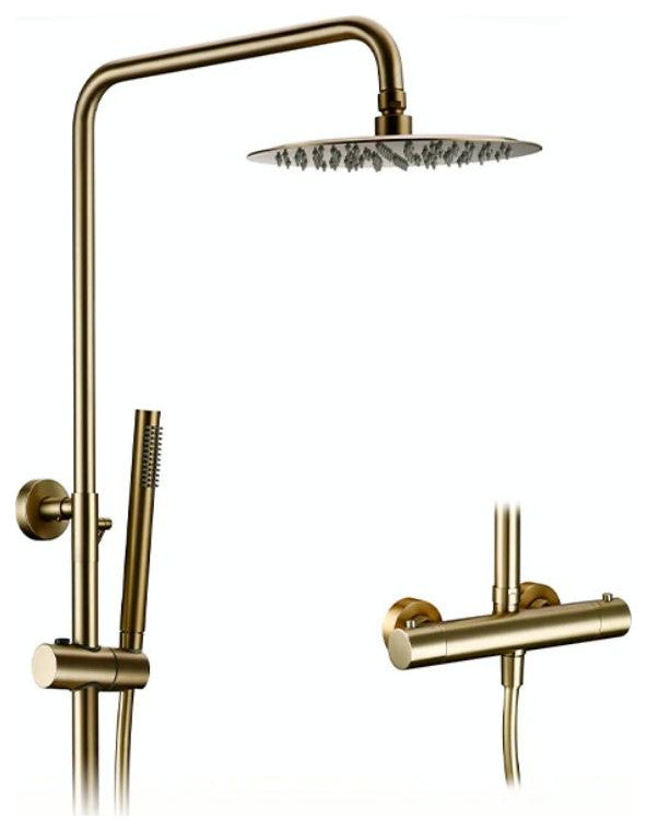 Wasser™ Shower Faucet With Handheld Shower Head, Brushed Gold, 12" Showerhead