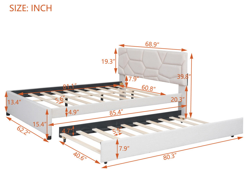 Gewnee Queen Size Upholstered Platform Bed in Beige
