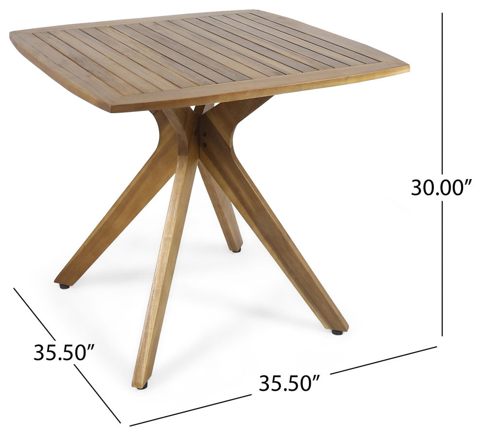 GDF Studio Stanford Outdoor Square Acacia Wood Dining Table With X Base, Teak Fi
