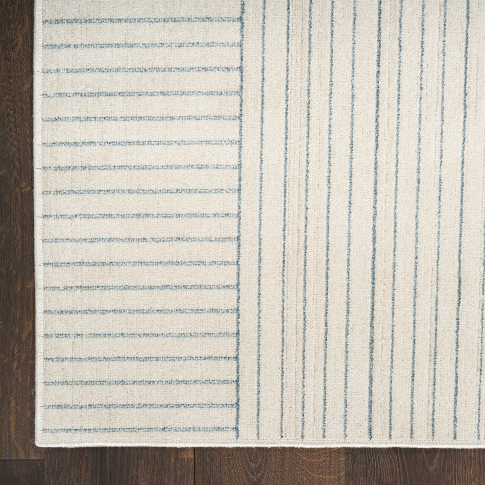 Nourison Washable Decor 5'3" x 7' Cream Blue Modern Indoor Rug