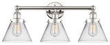 Edison Large Cone 3-Light 26" Vanity Light, Polished Nickel Finish, Clear Shade