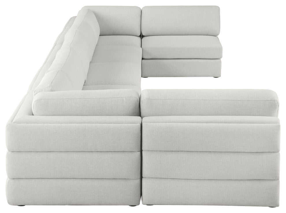 Beckham Linen Textured Fabric 7-Piece Modular U-Shaped Sectional, Beige