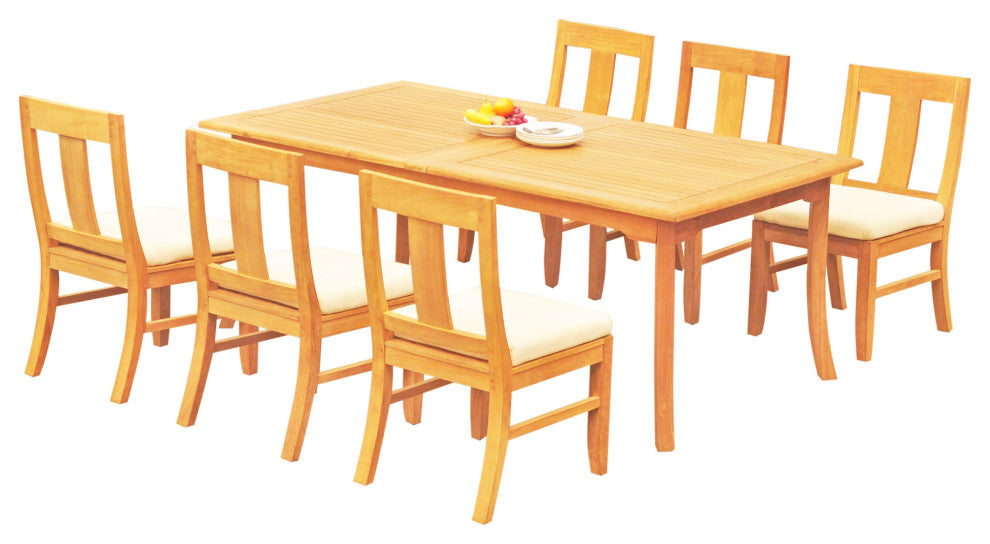 7-Piece Outdoor Teak Dining Set, 117" Extn Rectangle Table, 6 Osbo Armless Chair