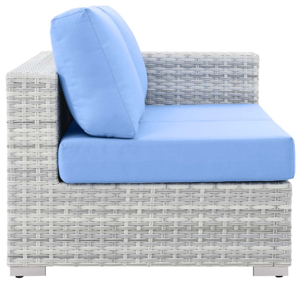 Lounge Sectional Sofa Chair Set, Rattan, Wicker, Gray Blue, Modern, Outdoor