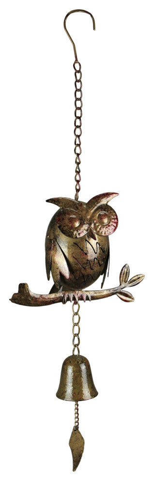Decorative Metal Owl Mottled Finish Wind Chime Sculpture