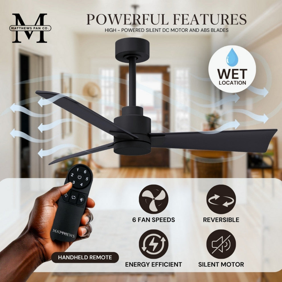 Alessandra Ceiling Fan, Matte Black, 42", Matte Black Blades, No Light Kit