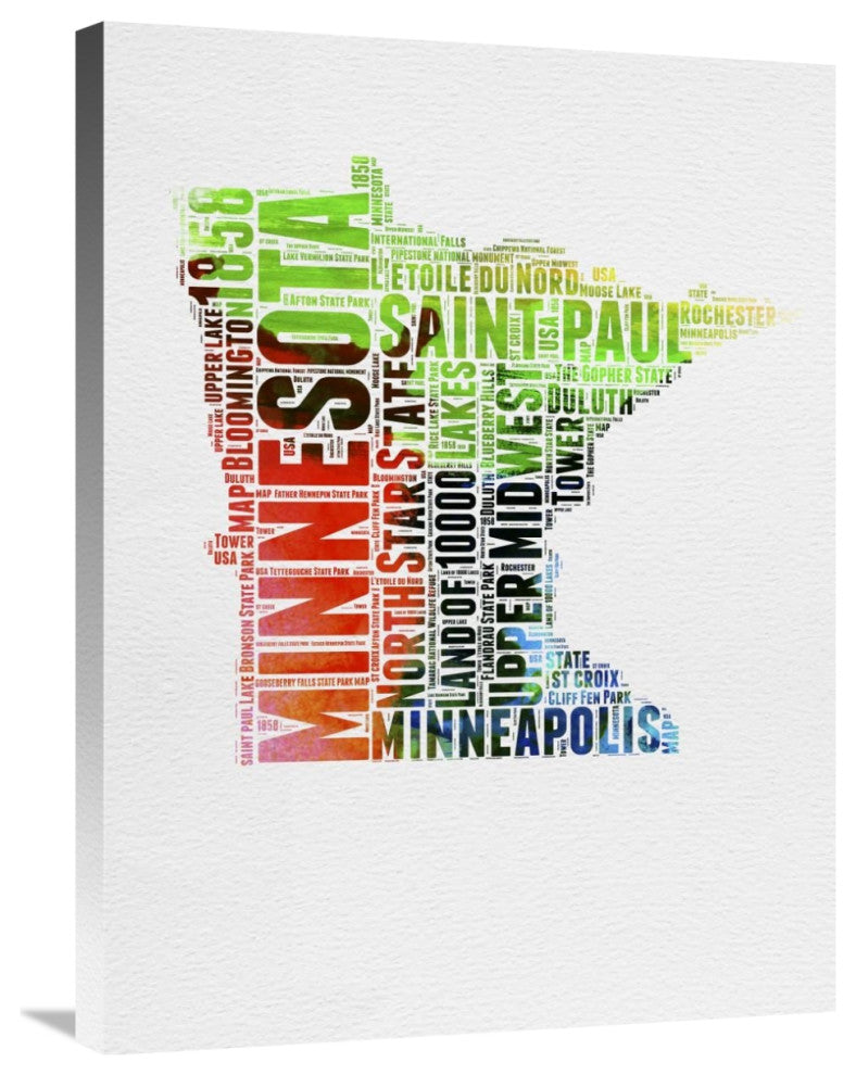 "Minnesota Watercolor Word Cloud" Fine Art Print