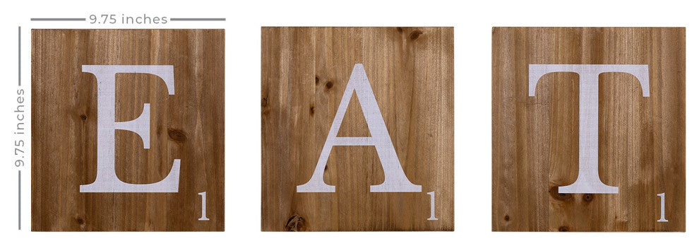 Three Wooden Tile Eat Wall Art