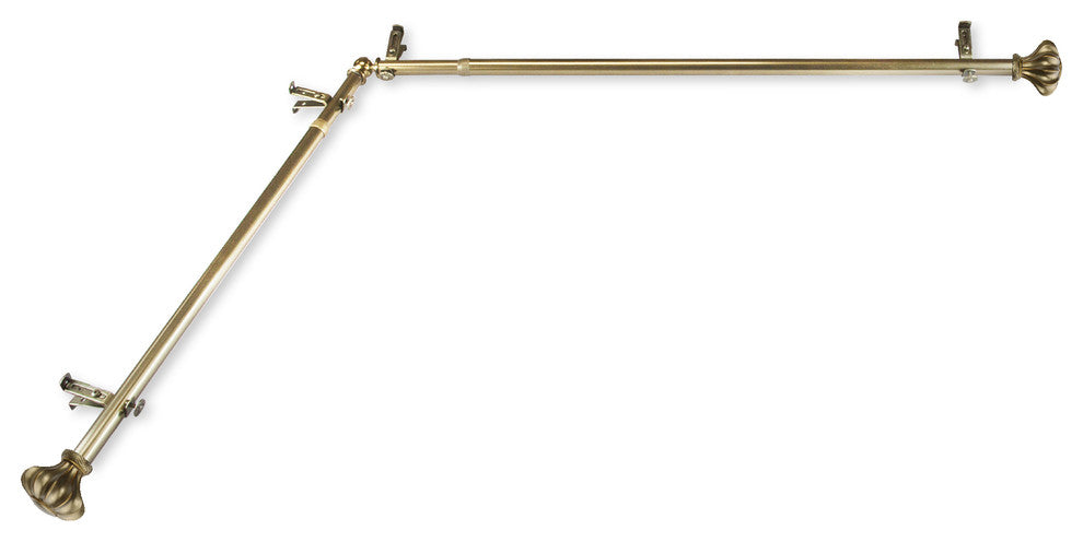 Maurice 13/16 inch Corner Window Curtain Rod, Antique Brass, 28-48"