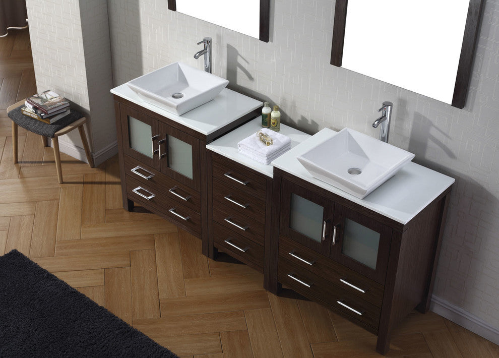 Virtu Dior 78" Double Bathroom Vanity, Espresso With Faucet and Mirrors