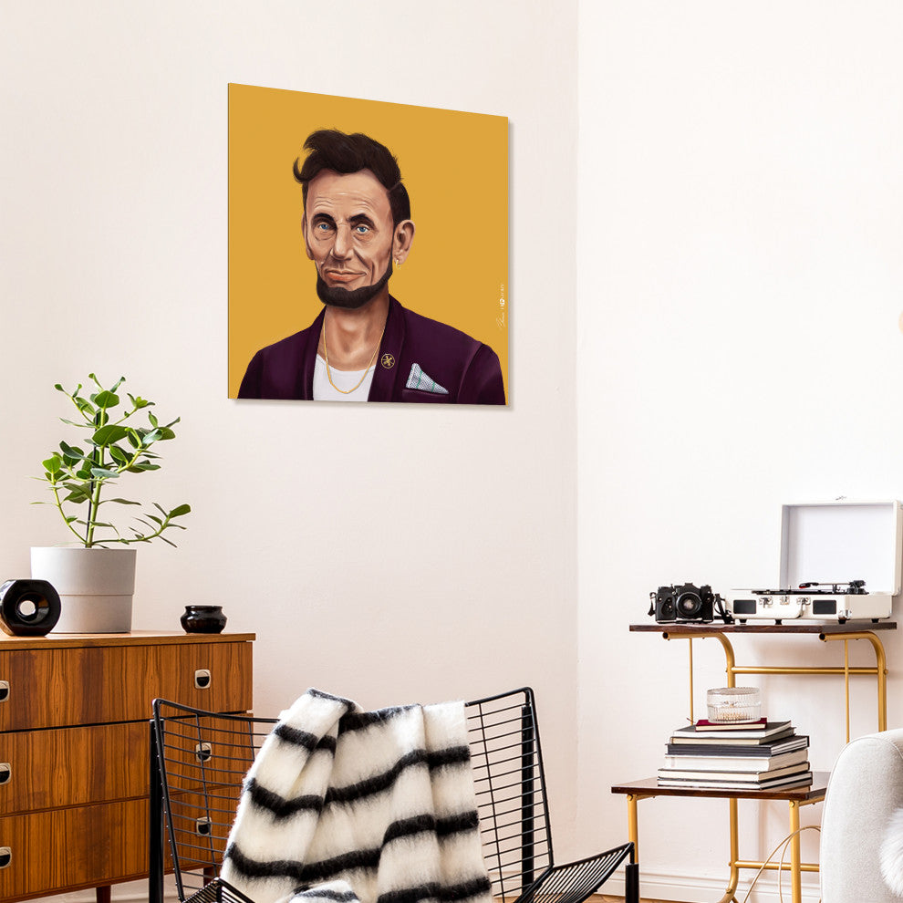 "Hip Abraham Lincoln" Frameless Reverse Printed Tempered Art Glass Wall Art