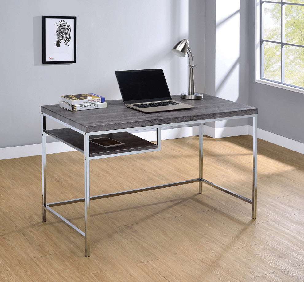 Rectangular Writing Desk with Shelf, Weathered Gray
