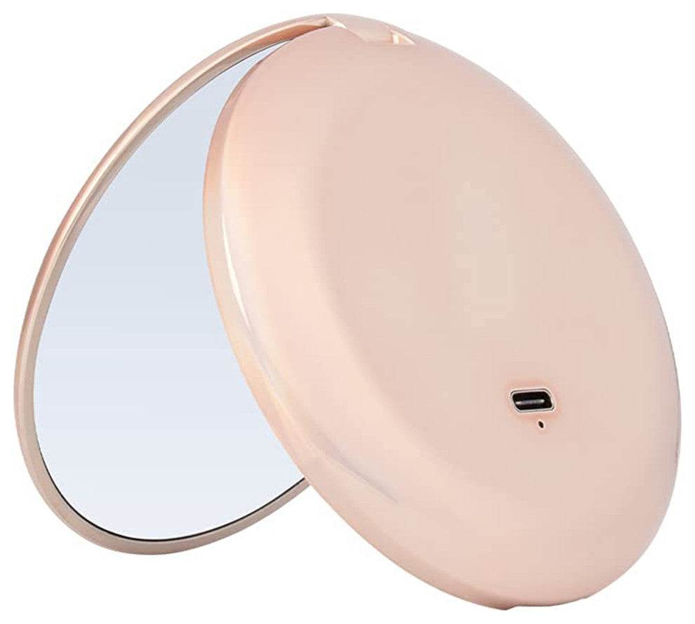 Touch Mini Rechargeable LED Compact Mirror, Pearl Rose Gold