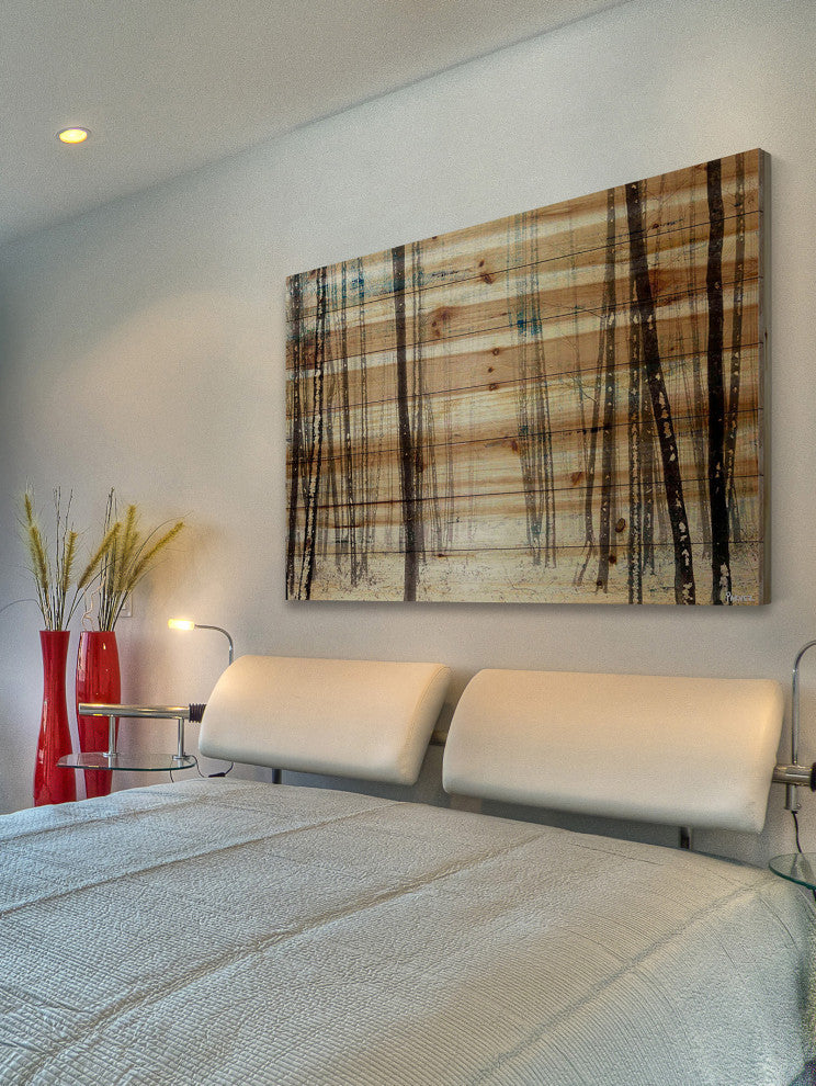 "Thin Trees" Painting Print on Natural Pine Wood, 60"x40"
