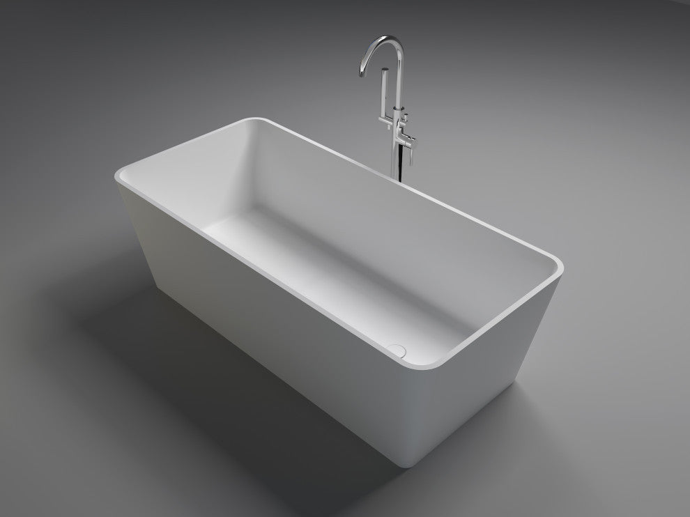 Vanity Art Solid Surface Resin Stone Freestanding Bathtub, Matte White, 67 in. X 32 in.