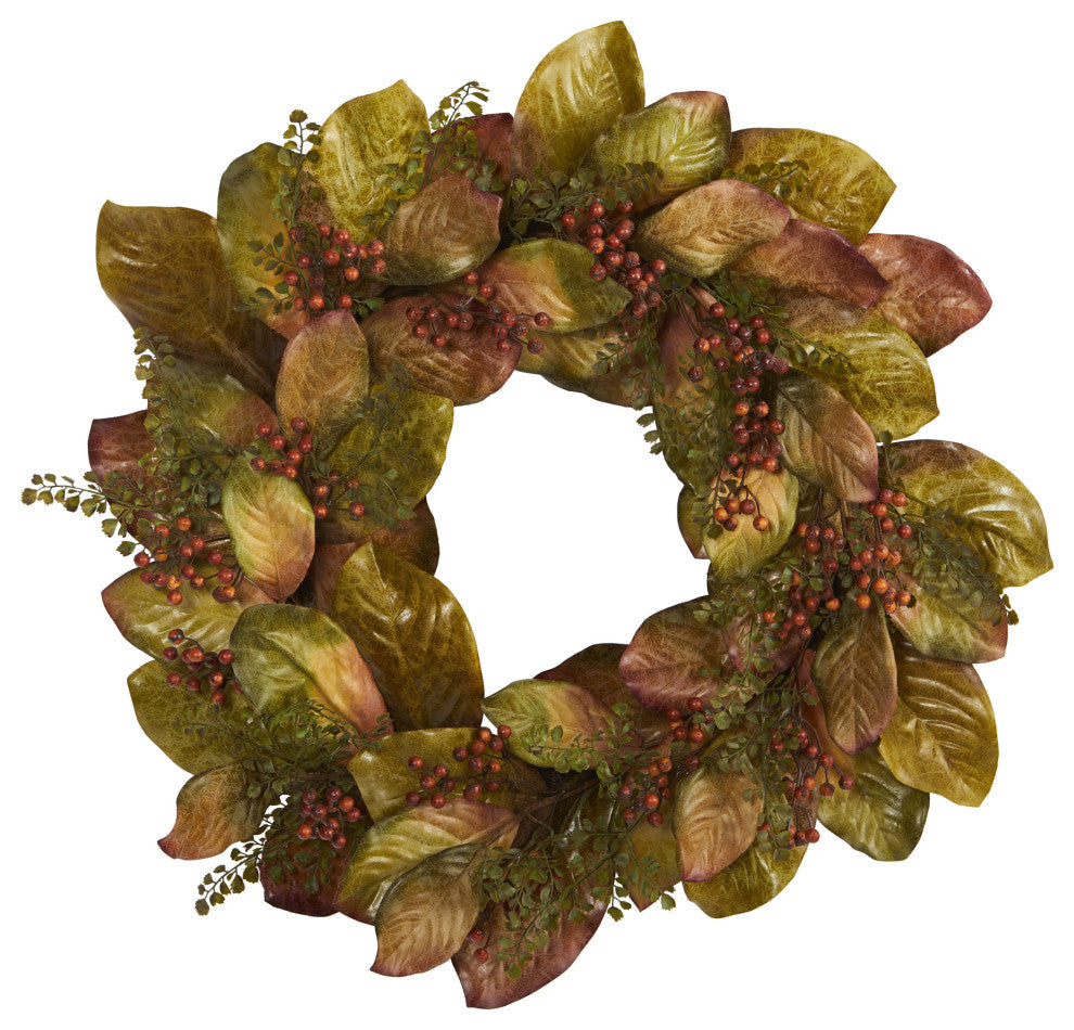 30" Fall Magnolia Leaf and Berries Artificial Wreath