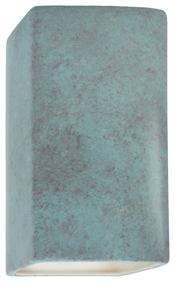 Ambiance, Small ADA Rectangle, Open Top & Bottom Wall Sconce, Verde Patina