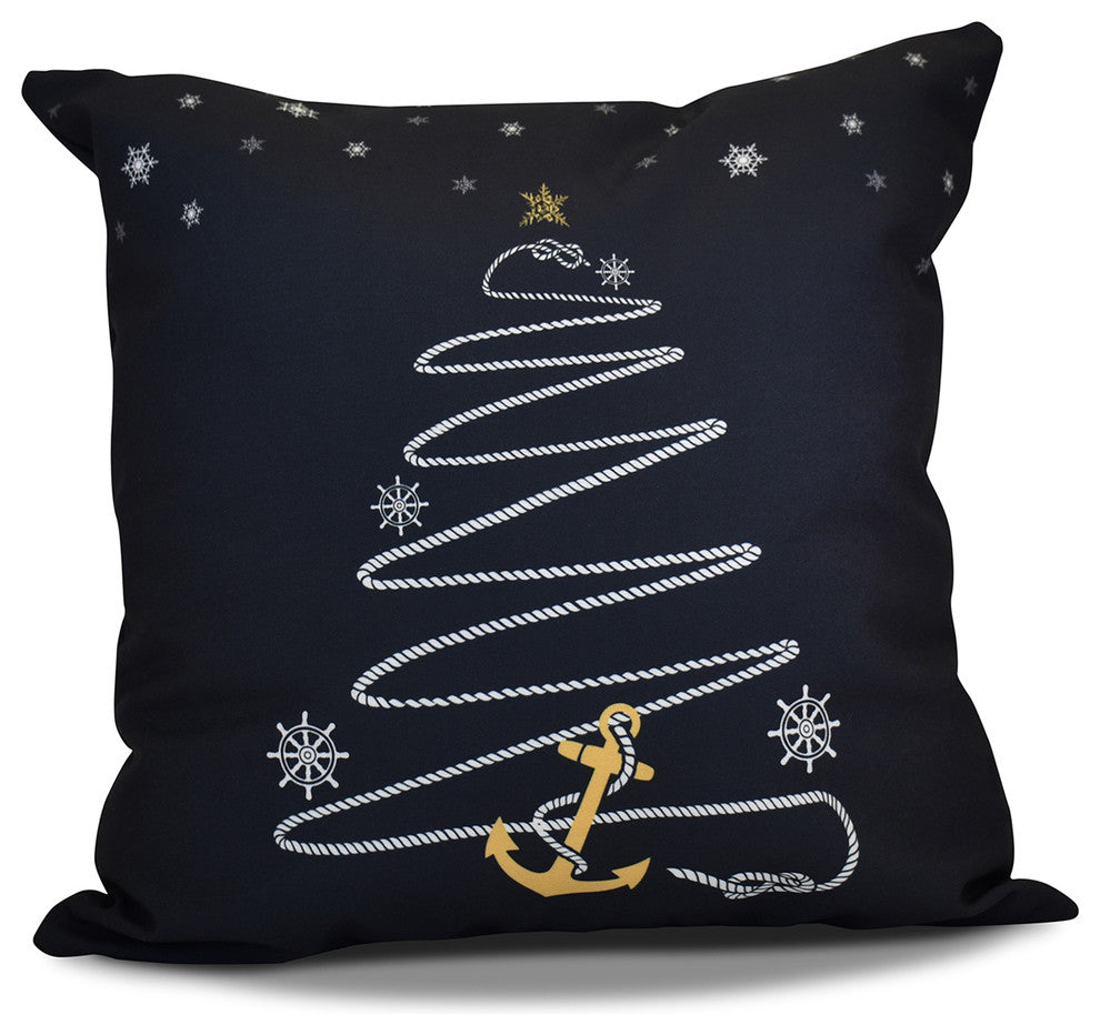 Decorative Holiday Pillow Geometric Print, Navy Blue, 18"x18"