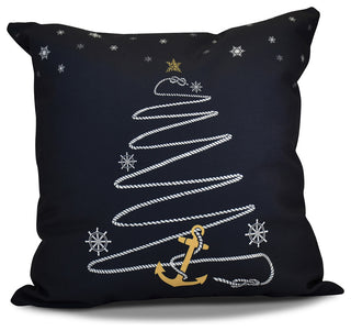 Decorative Holiday Pillow Geometric Print, Navy Blue, 18"x18"